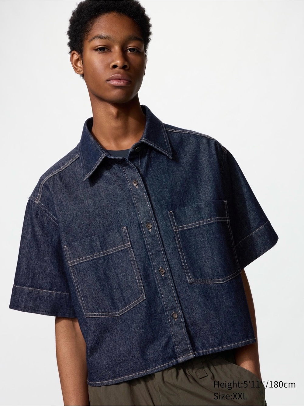 Uniqlo NWT Denim Boxy Shirt Half Sleeve Navy Japan XL